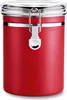 A red metal storage container with a clear lid and a silver clasp. Produktbild-Vorschau