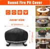 Collage of images showing round fire pit covers and their features. Produktbild-Vorschau