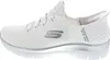 A side view of a white Skechers slip-on sneaker with silver accents. Náhled obrázku produktu