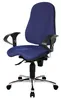 A blue office chair with a silver base and black armrests is shown against a white background. Náhľad obrázku produktu
