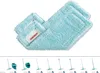A stack of light blue microfiber mop pads with a Leifheit logo on one of them, displayed against a white background. Below the mop pads, a row of different mop heads and buckets are shown. Produktbild-Vorschau