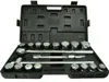 A black plastic toolbox containing a set of silver metal sockets and a ratchet wrench. Anteprima dell’immagine prodotto