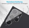 Close-up of a smartphone camera lens protector with water droplets on it, indicating water resistance. Produktbild-Vorschau