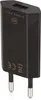 A black USB power adapter with two prongs for a wall socket. Produktbild-Vorschau