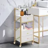 A rolling salon trolley with drawers and shelves, placed next to a bathroom vanity. Produktbild-Vorschau