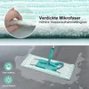 A split image showing a close-up of microfiber fabric and a mop cleaning a wet floor. Produktbild-Vorschau