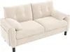 A beige loveseat sofa is shown from a slightly elevated diagonal angle against a white background. Náhľad obrázku produktu