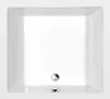 A top-down view of a white shower tray with a drain. Produktbild-Vorschau