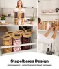 A collage of images showing clear storage jars with bamboo lids filled with various food items, and people interacting with them in a kitchen setting. Produktbild-Vorschau
