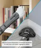 A split image showing a vacuum cleaner attachment with a brush for cleaning shelves and another attachment for cleaning corners of a room. Anteprima dell’immagine prodotto