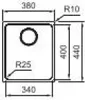 A technical drawing of a sink with dimensions and radii indicated. Náhled obrázku produktu