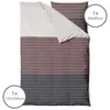 A folded duvet cover and pillowcase set with horizontal stripes in beige, brown, and gray. Produktbild-Vorschau