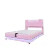 A pink upholstered bed frame with a headboard and integrated lighting. Produktbild-Vorschau