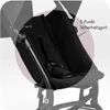 Close-up view of a black baby stroller seat with a highlighted area showing the 5-point safety harness. Produktbild-Vorschau