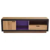 A modern TV stand with a wood-grain finish, black frame, and integrated purple LED lighting. Anteprima dell’immagine prodotto