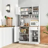 A white kitchen cabinet unit with various kitchen items stored inside. Produktbild-Vorschau