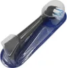 A black electric toothbrush head with blue and white bristles, packaged in clear plastic on a blue backing. Produktbild-Vorschau