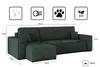 A diagram showing the dimensions of a sectional sofa, with icons indicating features. Podgląd zdjęcia produktu