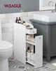 A white slim cabinet next to a toilet and under a bathroom sink. Náhled obrázku produktu