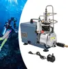 A split image showing a diver underwater on the left and an electric air compressor on the right. Náhľad obrázku produktu