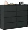 A dark gray dresser with eight drawers is shown from the front on a white background. Decorative items are placed on top of the dresser. Anteprima dell’immagine prodotto