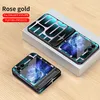A rose gold phone case for a Samsung Galaxy Z Flip 5 is displayed on a white box, with another folded phone case in the foreground. Produktbild-Vorschau