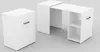 A white modular desk and storage unit shown from a three-quarter angle against a light gray background. Podgląd zdjęcia produktu