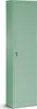 A tall, narrow, single-door metal cabinet, colored in a soft pastel green. Podgląd zdjęcia produktu