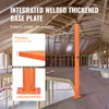 An orange adjustable support post is shown in the attic of a house under construction. There are inset images highlighting the base plate and thickness of the material. Náhľad obrázku produktu