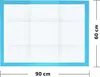 A rectangular pet training pad with a blue border and a grid pattern on a white background, with dimensions indicated. Produktbild-Vorschau