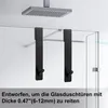 Two black hooks are hanging on a glass shower door, with a showerhead visible above. Produktbild-Vorschau