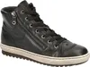 A black leather high-top sneaker with a zipper and laces, shown from a side angle on a white background. Produktbild-Vorschau