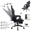 A gaming chair with various features highlighted by text and diagrams. Produktbild-Vorschau