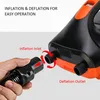 A hand is shown connecting a hose to the inflation inlet of an electric air pump. Produktbild-Vorschau
