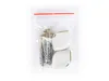 A clear, well-lit studio shot of a small bag of hardware accessories, including screws, wall anchors, and corner pieces, against a plain white background. Náhled obrázku produktu