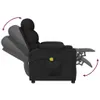 A side view of a black fabric massage recliner chair, shown with its reclining back and footrest in various positions indicated by purple arrows. Náhled obrázku produktu