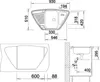 Technical drawing of a sink with dimensions and installation details. Náhľad obrázku produktu