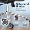Close-up of the base and wheels of an office chair, with marketing text overlays. Produktbild-Vorschau