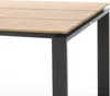 A close-up view of a table with a wooden top and black metal legs. Produktbild-Vorschau