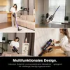 Collage of a woman using a cordless vacuum cleaner in different home settings. Produktbild-Vorschau
