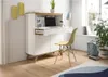 A modern home office setup with a white and wood secretary desk, a yellow chair, and a plant. Anteprima dell’immagine prodotto