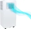 A white portable air conditioner with blue wavy lines indicating airflow. Voir les images du produit