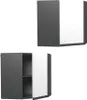 Two identical corner wall cabinets are shown against a white background. One is closed, and the other is open, revealing shelves. Náhled obrázku produktu