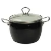 A black pot with a glass lid and silver handles is shown against a white background. Podgląd zdjęcia produktu