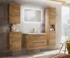 A modern bathroom vanity with wooden cabinets and a wall-mounted mirror with integrated lighting. Podgląd zdjęcia produktu
