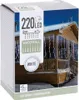 A box of LED string lights designed to look like a waterfall, shown with a winter scene of a house decorated with the lights. Voir les images du produit