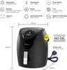 A diagram and specification sheet for a black air fryer. Produktbild-Vorschau