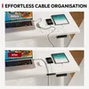 A split image showing a desk setup before and after cable organization. Podgląd zdjęcia produktu