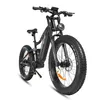 A black electric fat tire bicycle is shown from a front-facing angle against a white background. Produktbild-Vorschau