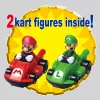 Two Super Mario characters, Mario and Luigi, are depicted in their racing karts against a yellow, sunburst-like background with text overlay. Produktbild-Vorschau